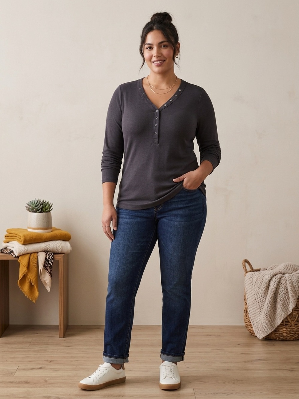 torrid Charcoal V-Neck Henley Long Sleeve Top